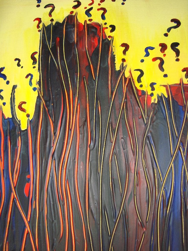 Tableau acrylique sur bois: interrogation, Enlèvement ou Envoi