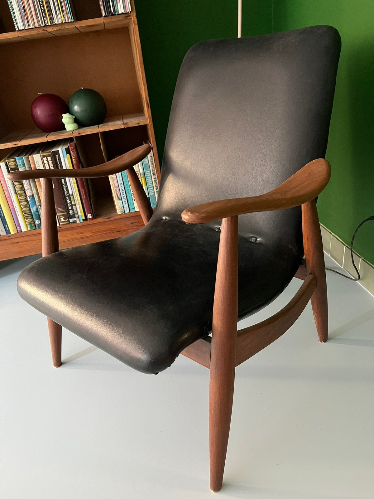 Midcentury fauteuil Louis Van Teeffelen, Ophalen, Gebruikt, Hout, Midcentury