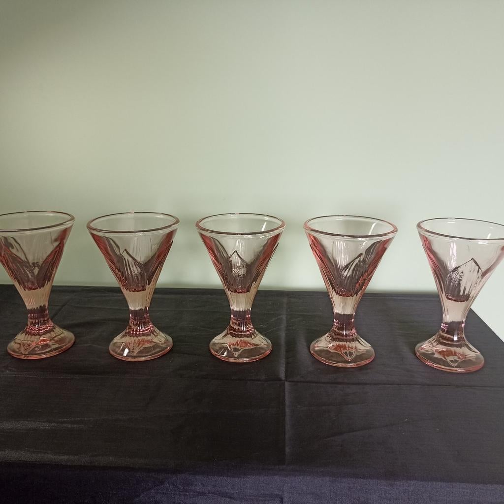 Set van 5 vintage roze dessertglazen - Art Deco stijl, Ophalen of Verzenden