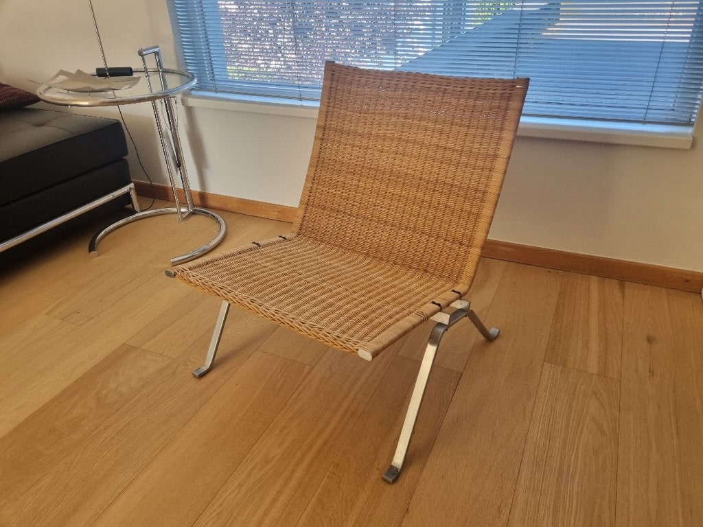Fritz Hansen PK22 fauteuil beige uit 1998, Ophalen, Gebruikt, Minder dan 75 cm, Metaal