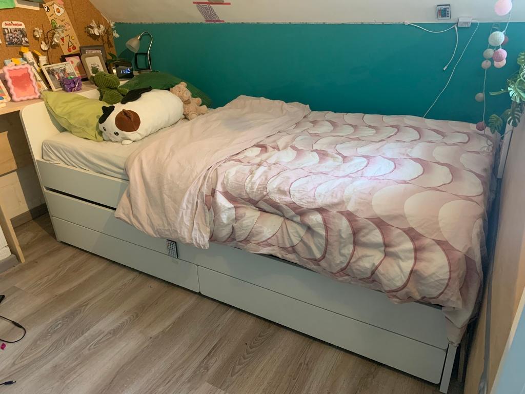 Bed 200 x 90 met onderbed en lades, Huis en Inrichting, Slaapkamer | Bedden, Ophalen, 90 cm, Eenpersoons, Wit