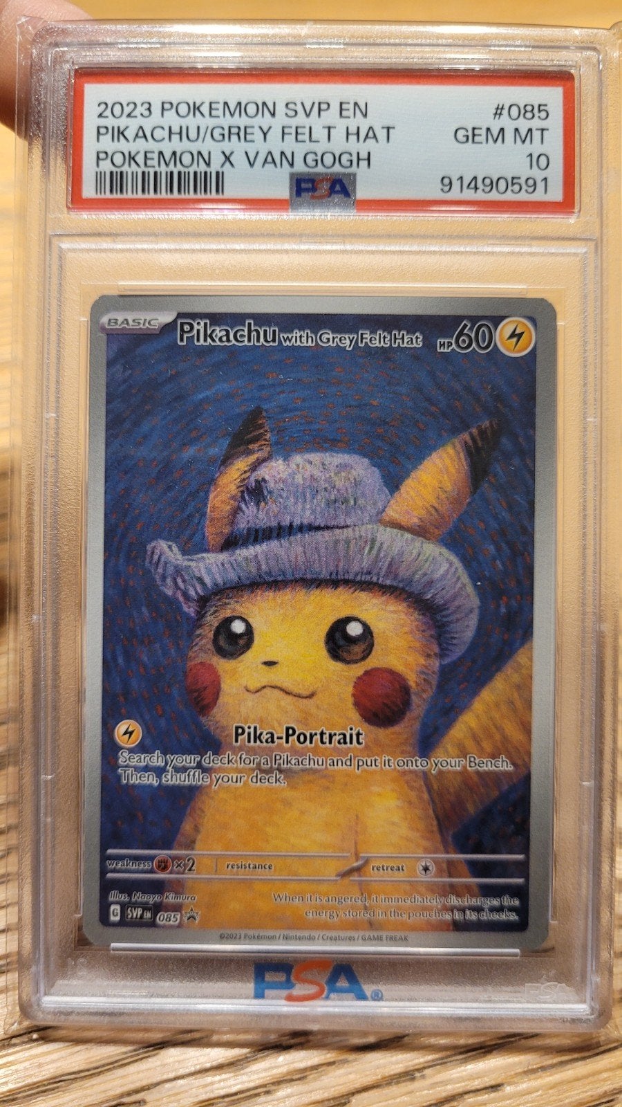 pikachu van gogh  grey felt hat 085 PSA10, Hobby en Vrije tijd, Ophalen, Zo goed als nieuw, Losse kaart