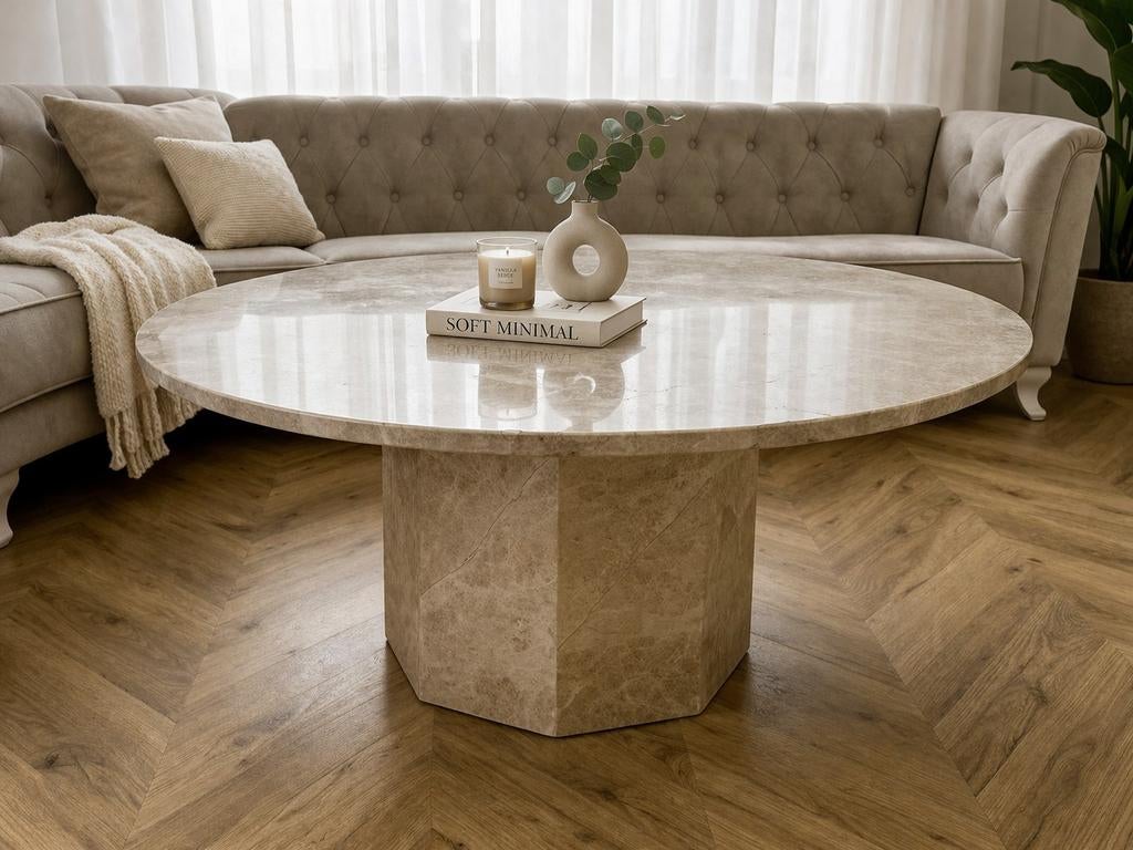 Table marbre beige véritable sur mesure – 100 kg