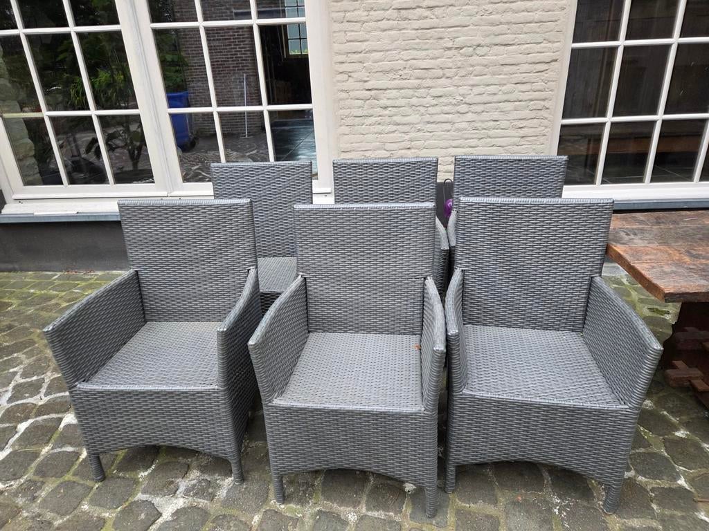 Set van 6 Moderne Tuinstoelen in Wicker, Topstaat, Ophalen, Wicker