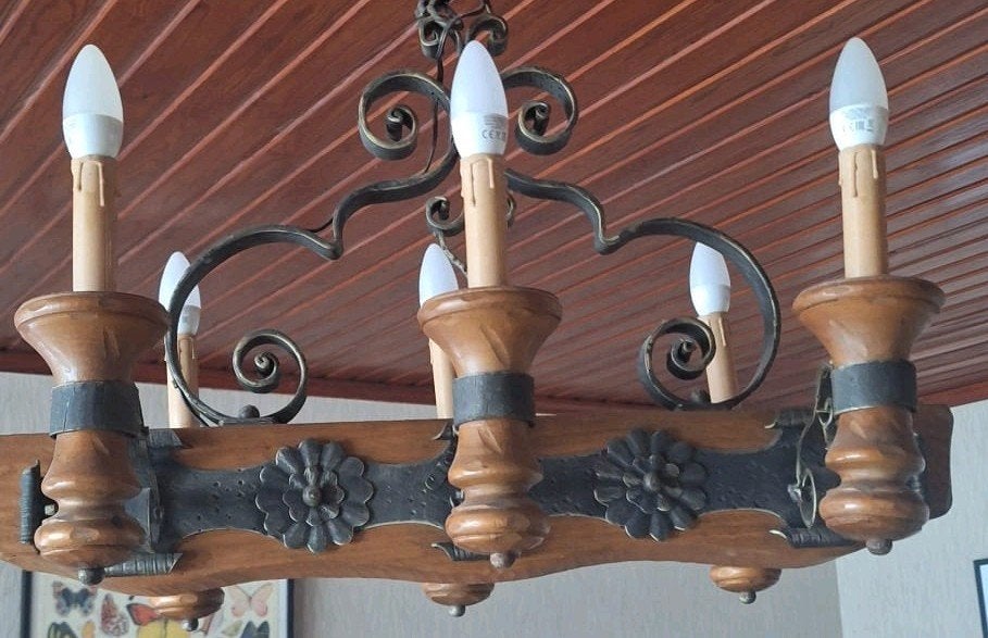 Rustieke luster, Huis en Inrichting, Lampen | Kroonluchters, Ophalen