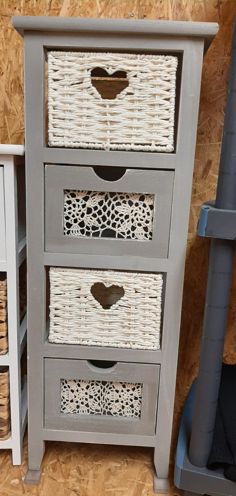 Meuble 4 tiroirs gris et blanc, Enlèvement, Comme neuf, Gris, Bois