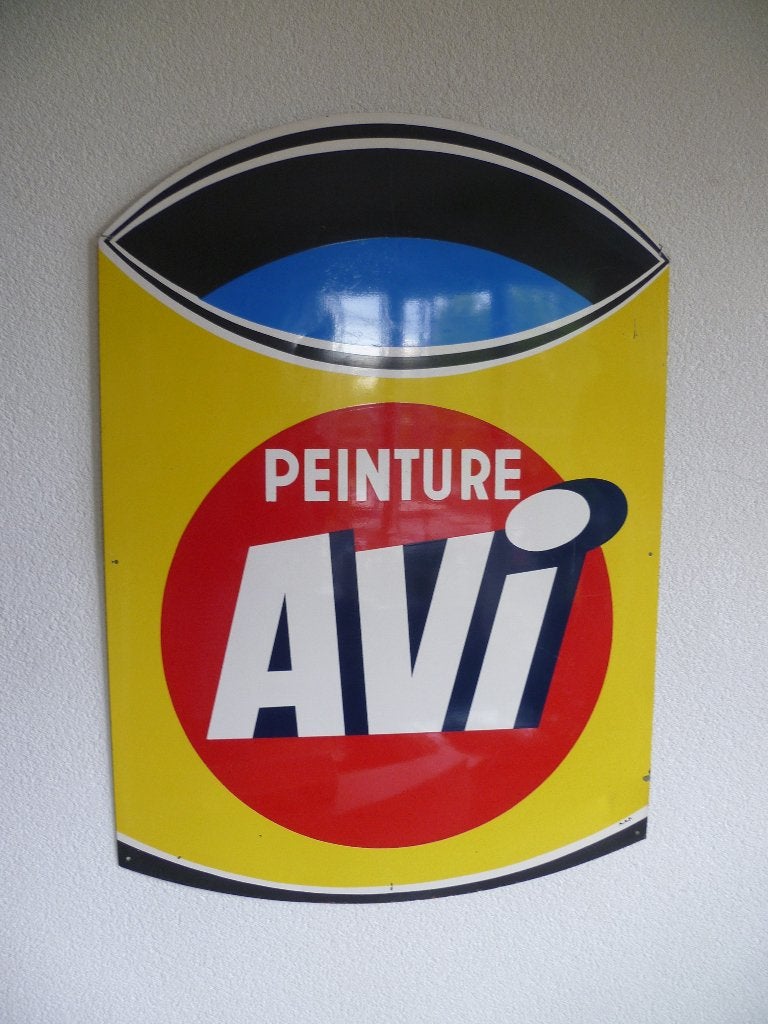 PANNEAU D'AFFICHAGE EN ÉTAIN « AVI PEINTURE » ANNÉES 1960, Enlèvement ou Envoi, Utilisé, Panneau publicitaire