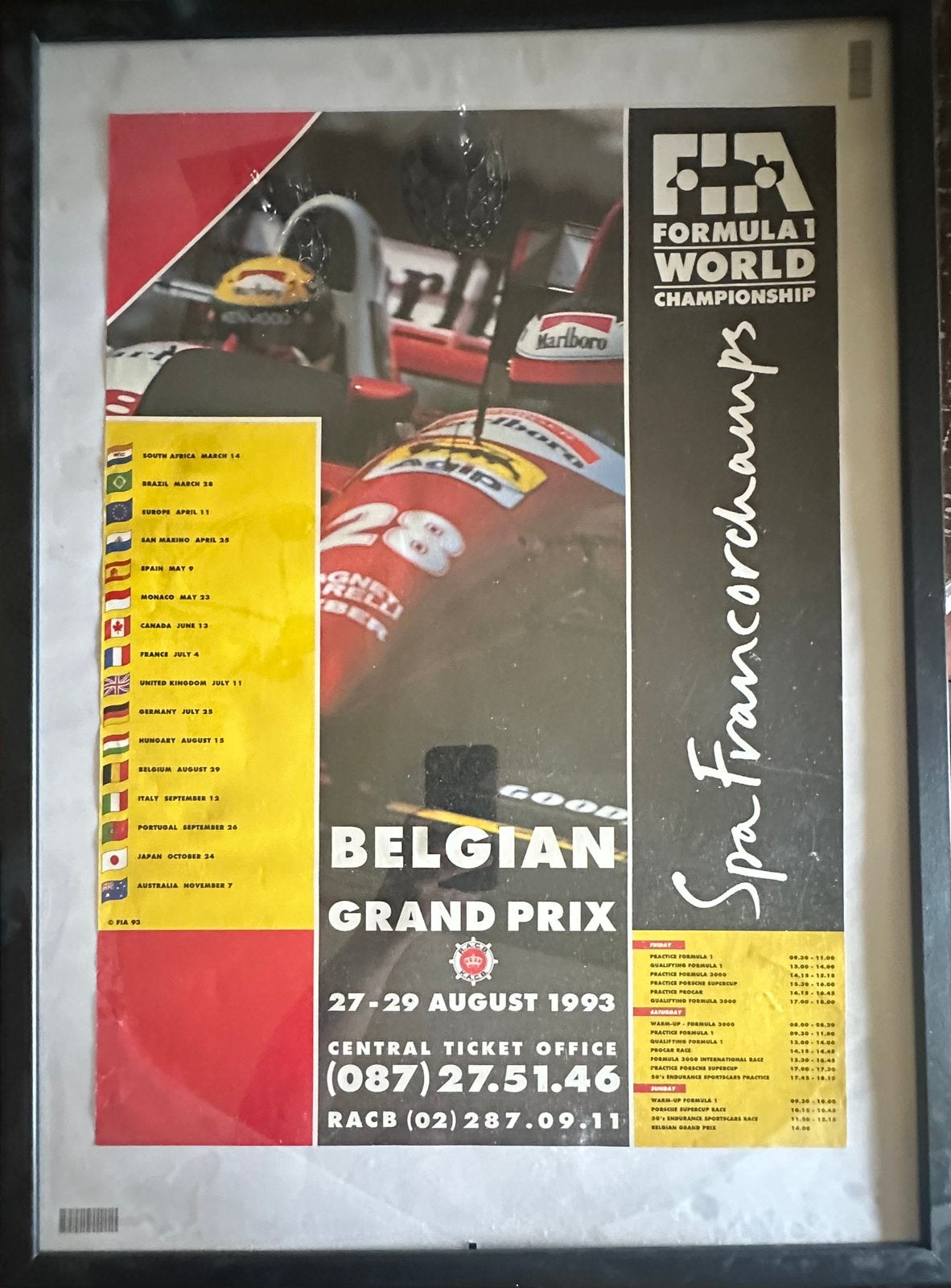 Poster Formule 1 Spa-Francorchamps Grand Prix 1993, Verzamelen, Posters, Ophalen, Zo goed als nieuw, Sport
