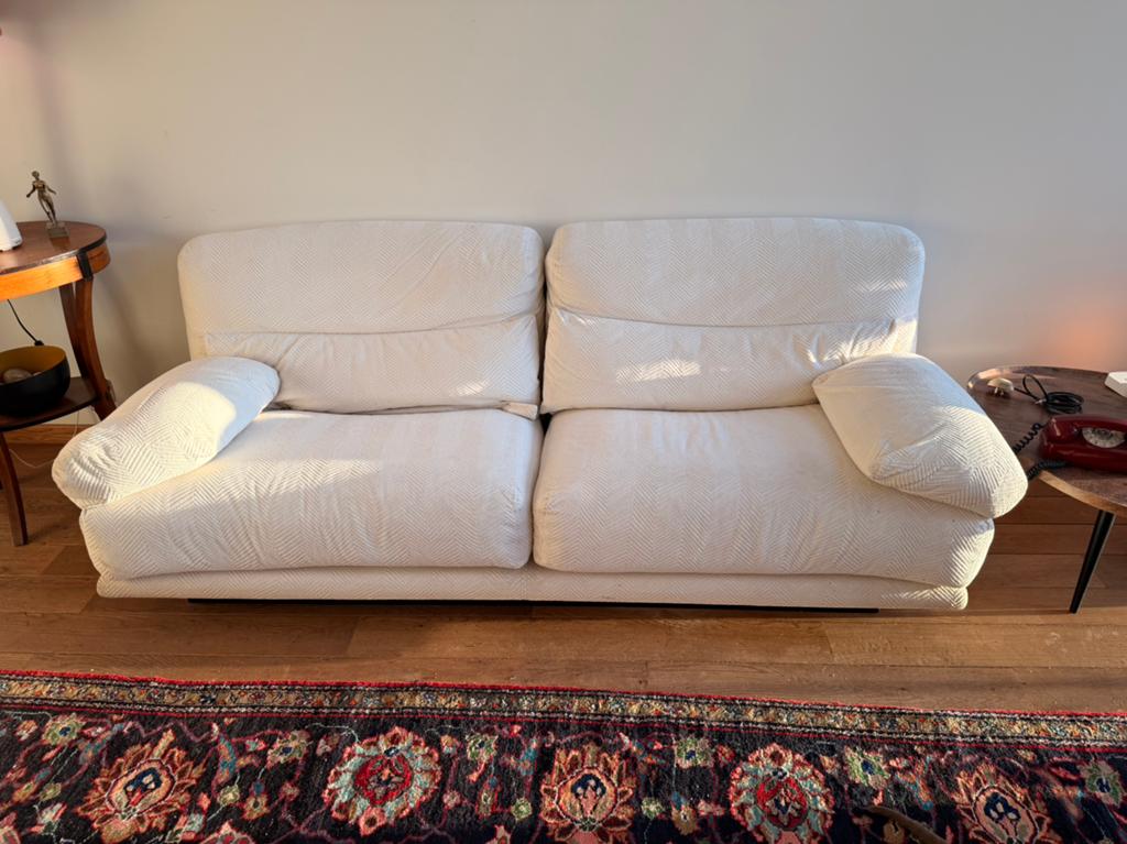 2 Italiaanse designbanken uit de jaren 70 wit 200 cm, Ophalen, Gebruikt, 150 tot 200 cm, Style mininaliste épuré années 1970