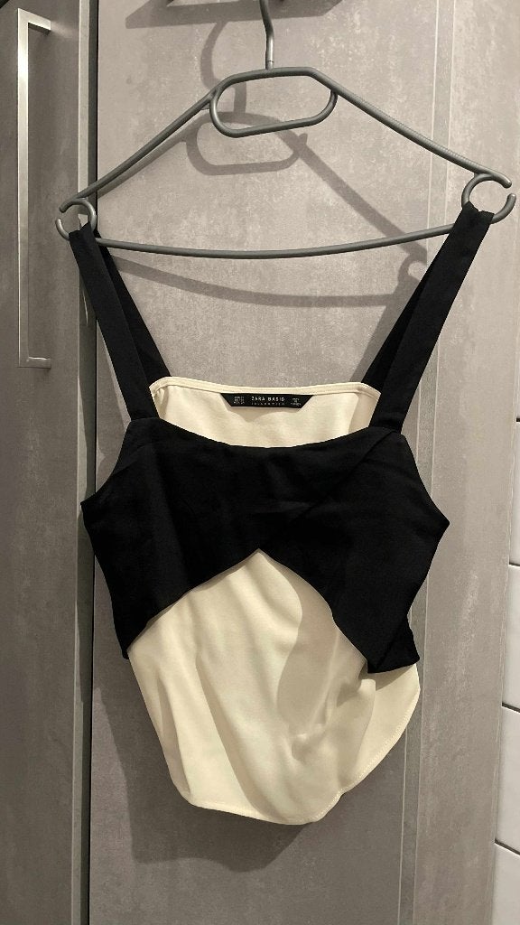 ZARA beige zwarte crop top XS, Meerkleurig, Zara, Ophalen of Verzenden, Zo goed als nieuw