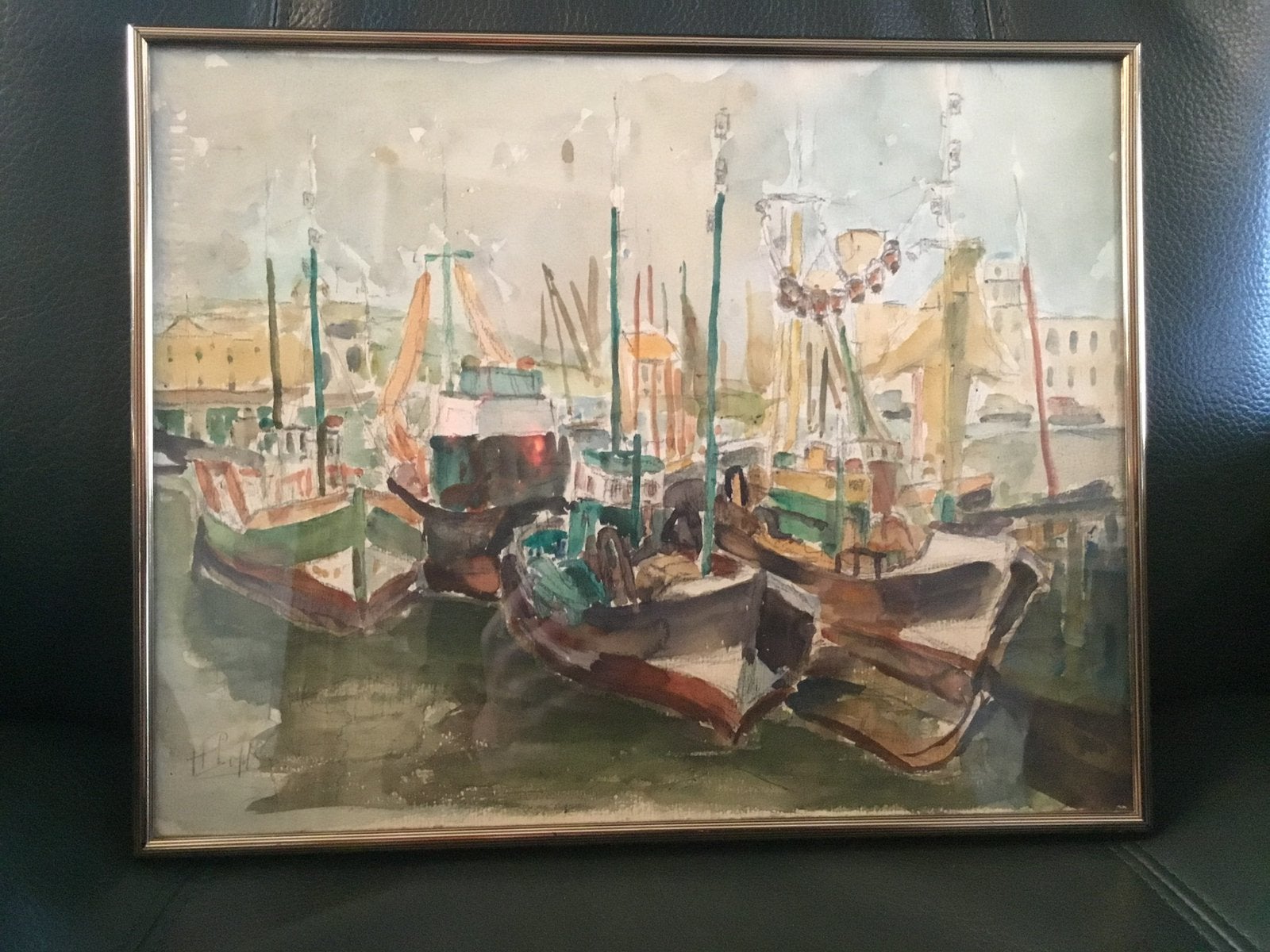 (H)enri Poppe (1892-1970) –akwarel-afmeting 35,5X28,5 cm., Ophalen, Achter glas