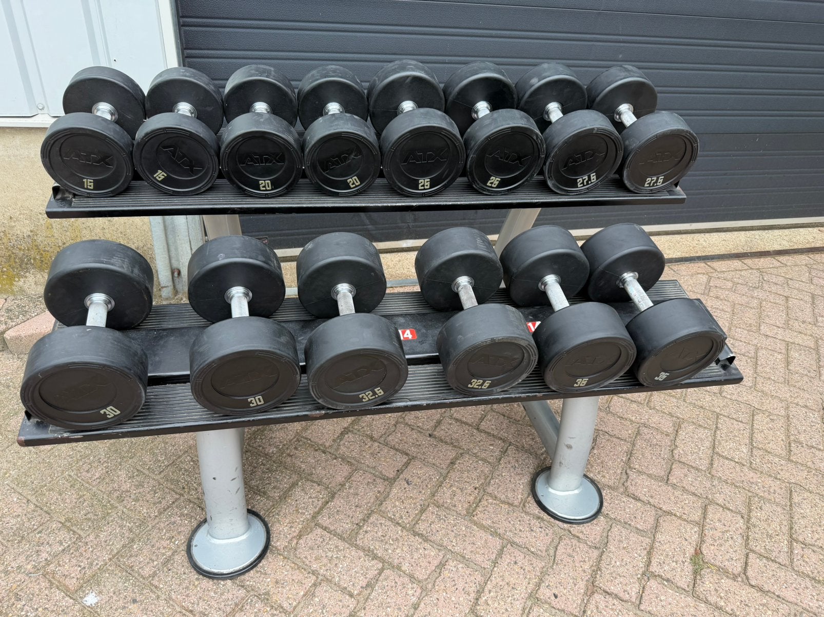Atx Rubberen Dumbells 15kg t/m 37,5kg + Dumbells Opbergrek, Ophalen, Gebruikt, Dumbbell