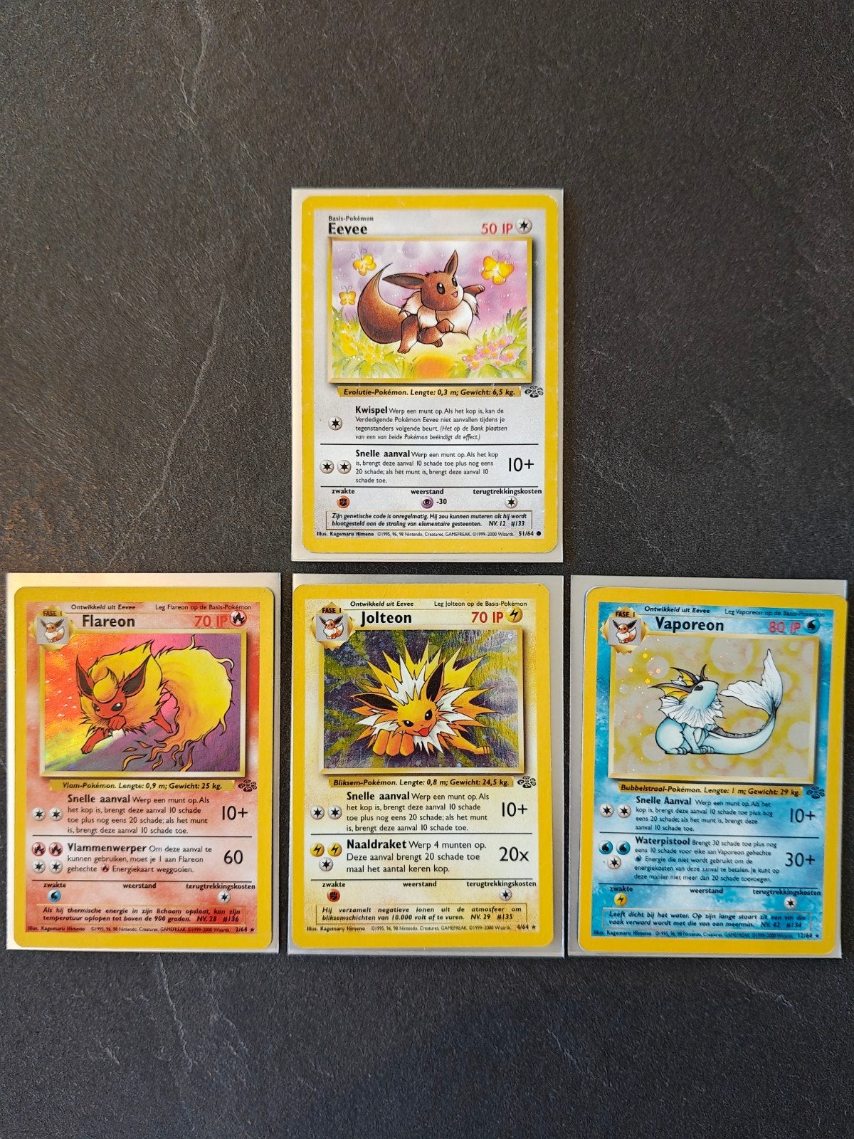 Flareon, Jolteon, Vaporeon, Eevee, Ophalen, Gebruikt, Meerdere kaarten, Foil