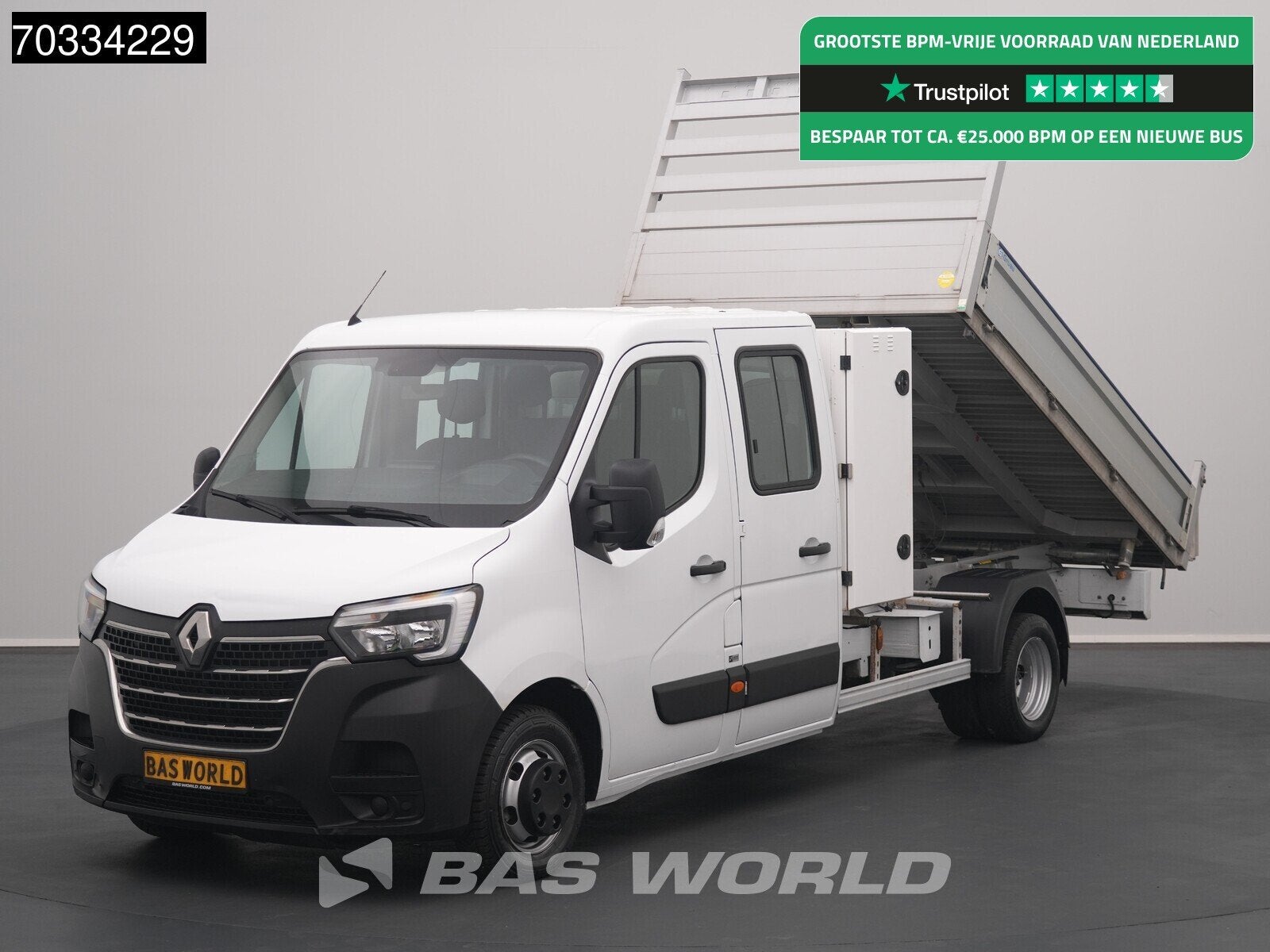 Renault Master 130PK Kipper Dubbele Cabine Dubbellucht Airco, Stof, Gebruikt, Euro 6, 4 cilinders