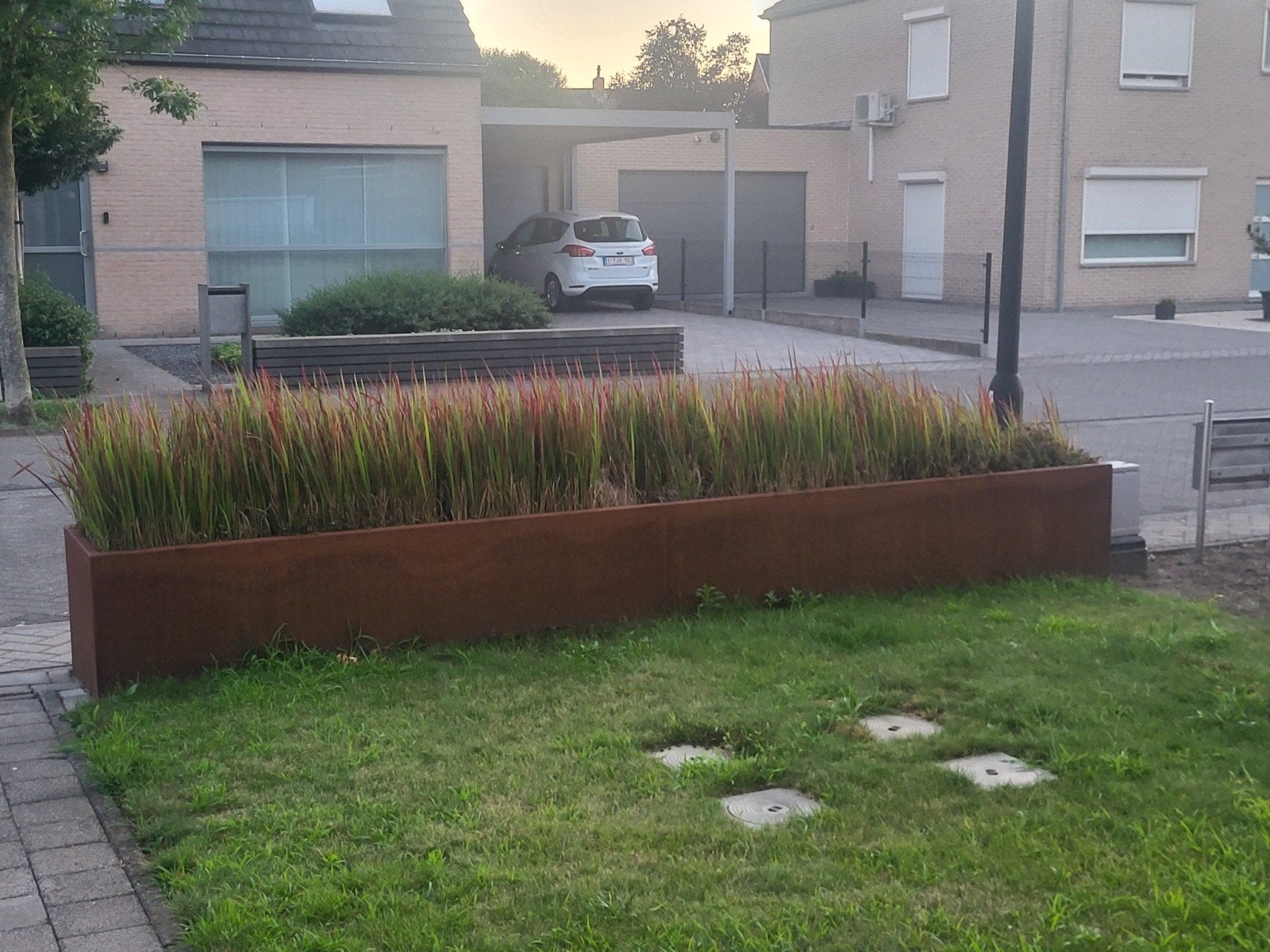 Cortenstalen plantenbak op maat met siergras, Ophalen, Rond, Tuin