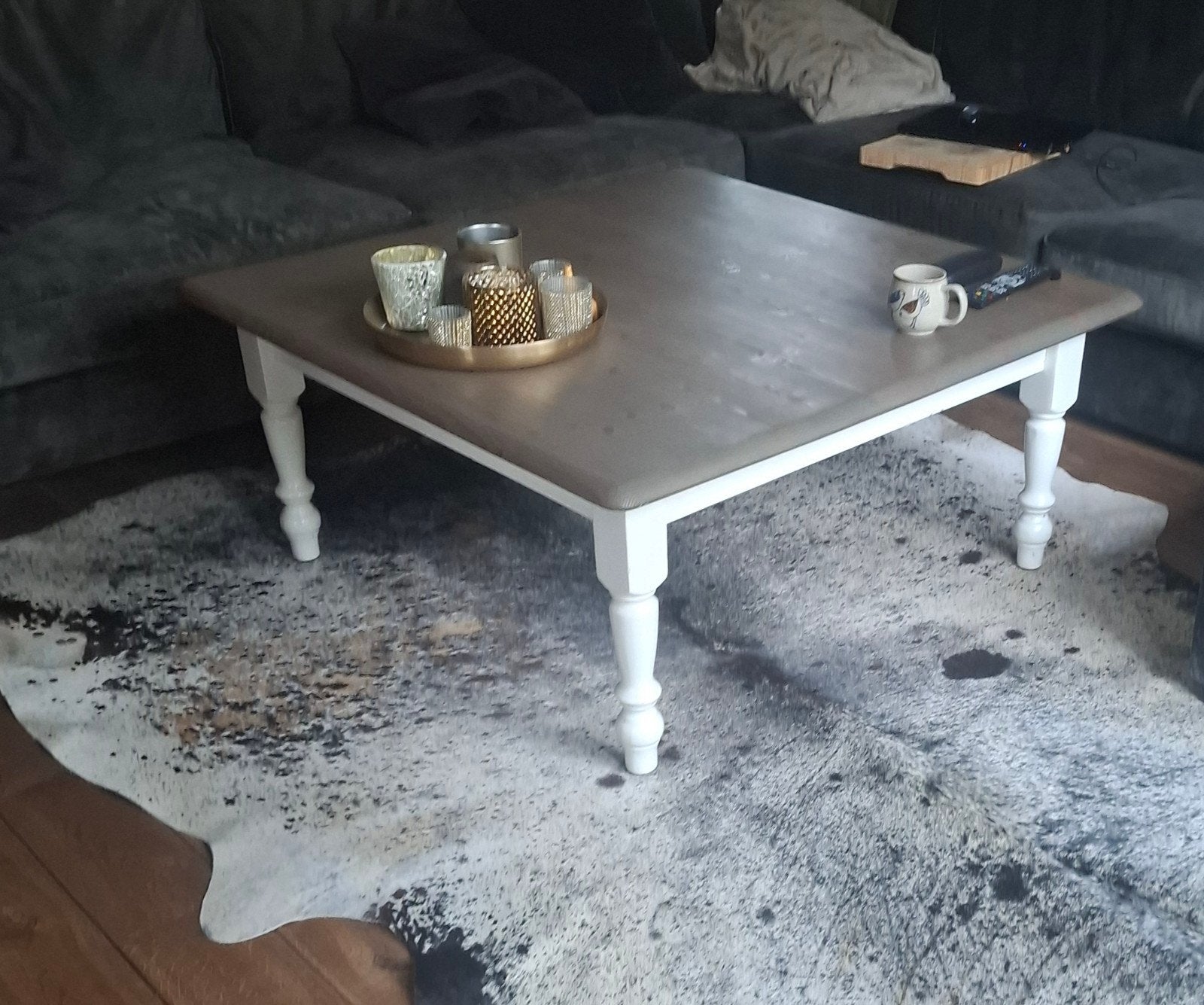 landelijke salontafel wit en grijs., Ophalen