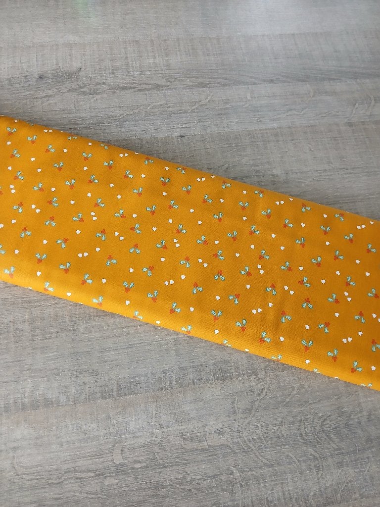 Coupon Poplin katoen hulstblaadjes oker (4,30 m), Meerkleurig, 120 cm of meer, Ophalen of Verzenden, Katoen
