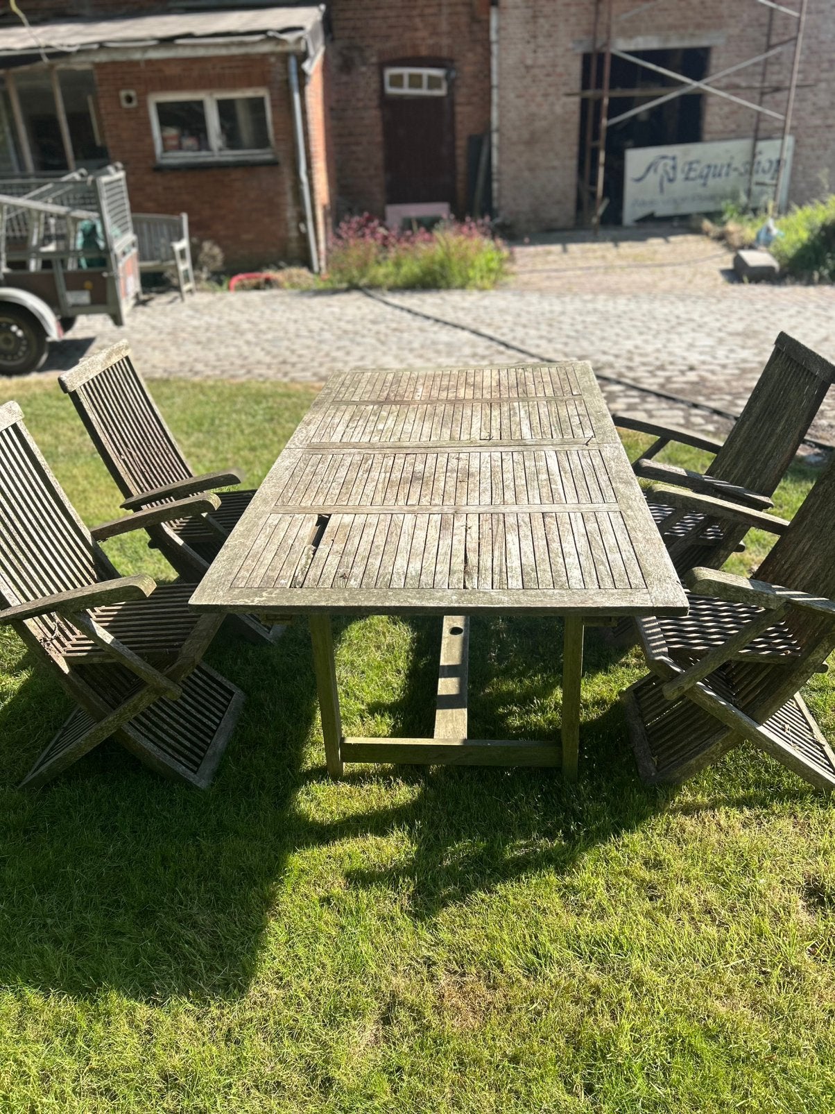 Teaken tuinset, Tuin en Terras, Ophalen, Zo goed als nieuw, Tuinset