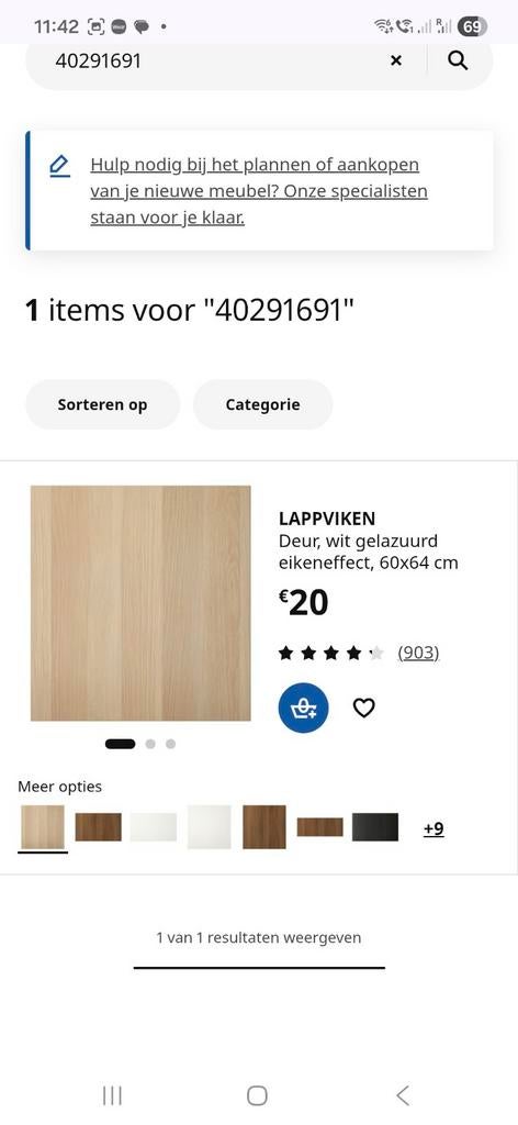 Ikea Lappviken deur witgeglazuurd eiken 60x64 40291691, Enlèvement