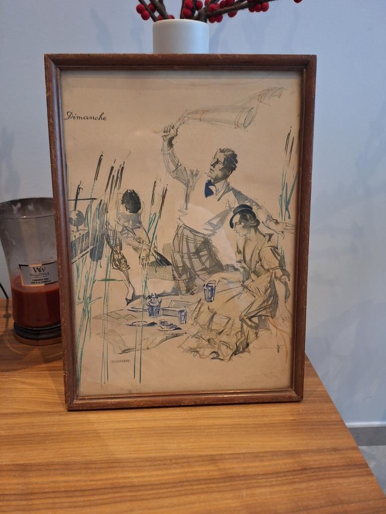 2 vintage illustraties van Armand Massonet Sunday Effusions, Antiek en Kunst
