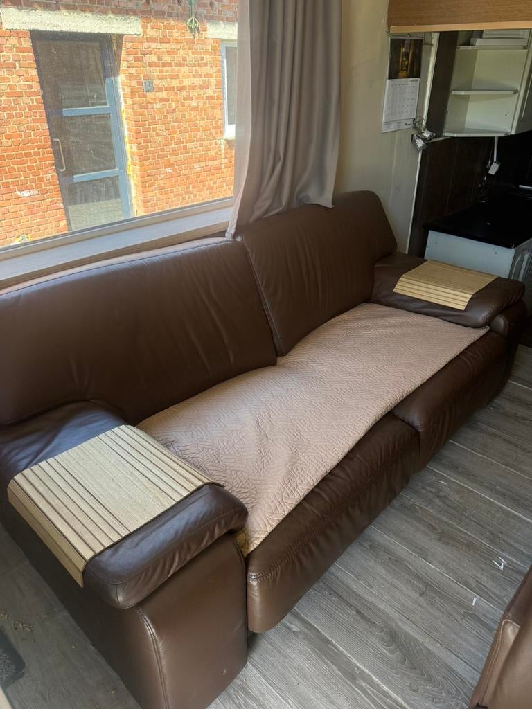 Lederen 3 zit en 4 zit, Huis en Inrichting, Zetels | Complete zithoeken, Ophalen, Zo goed als nieuw