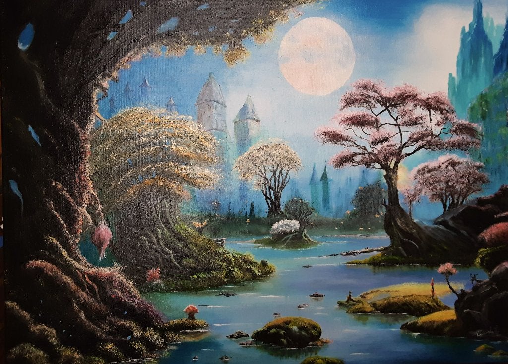 De verborgen stad, Peinture à l'huile, Paysage, Enlèvement, Toile