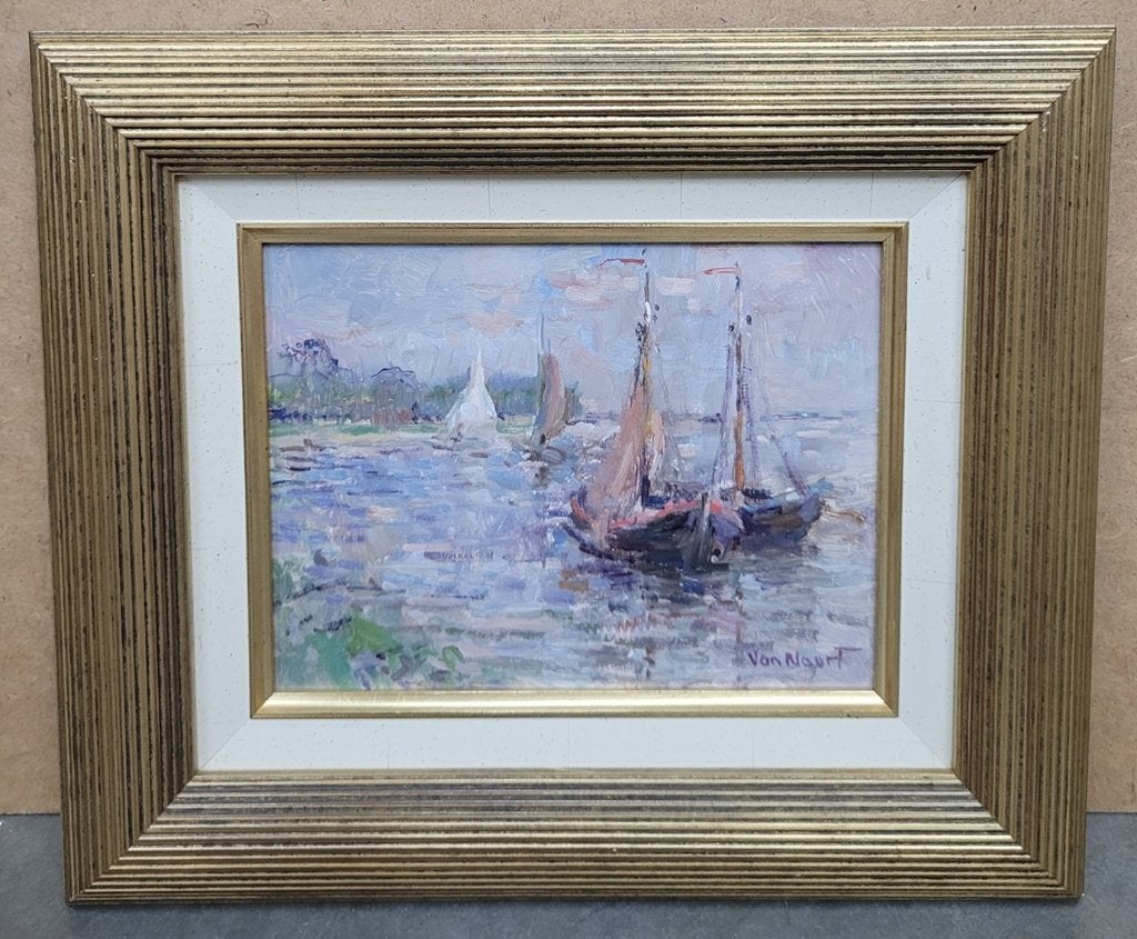 Alexander VAN NOORT, zeilbootjes in Urk, Antiquités & Art, Art | Peinture | Classique, Enlèvement ou Envoi, Panneau, Signé, Peinture à l'huile