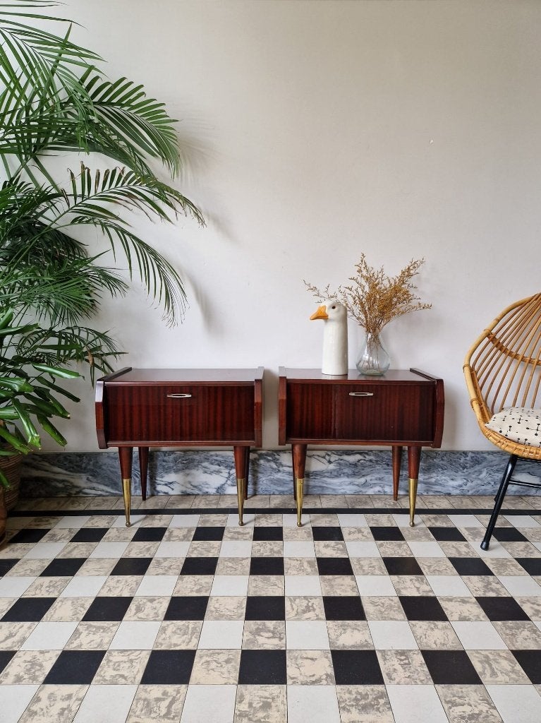 Vintage midcentury nachtkastjes | kastjes | retro, Ophalen, Gebruikt, 45 tot 65 cm, Minder dan 55 cm