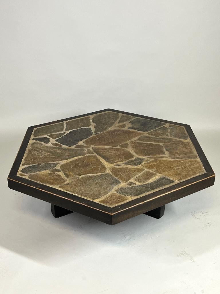 XXL brutalist salontafel met stenen mozaïek, 1960s, Huis en Inrichting, Ophalen, Gebruikt