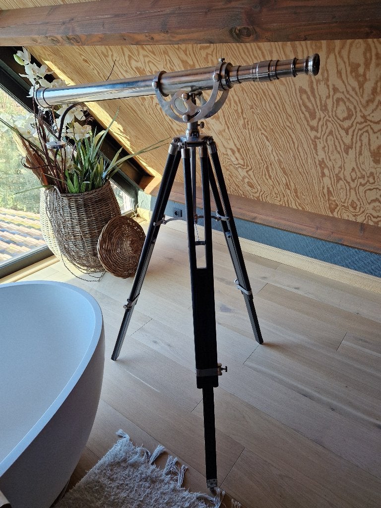 Vintage messing telescoop, houten statief, Antiek en Kunst, Ophalen