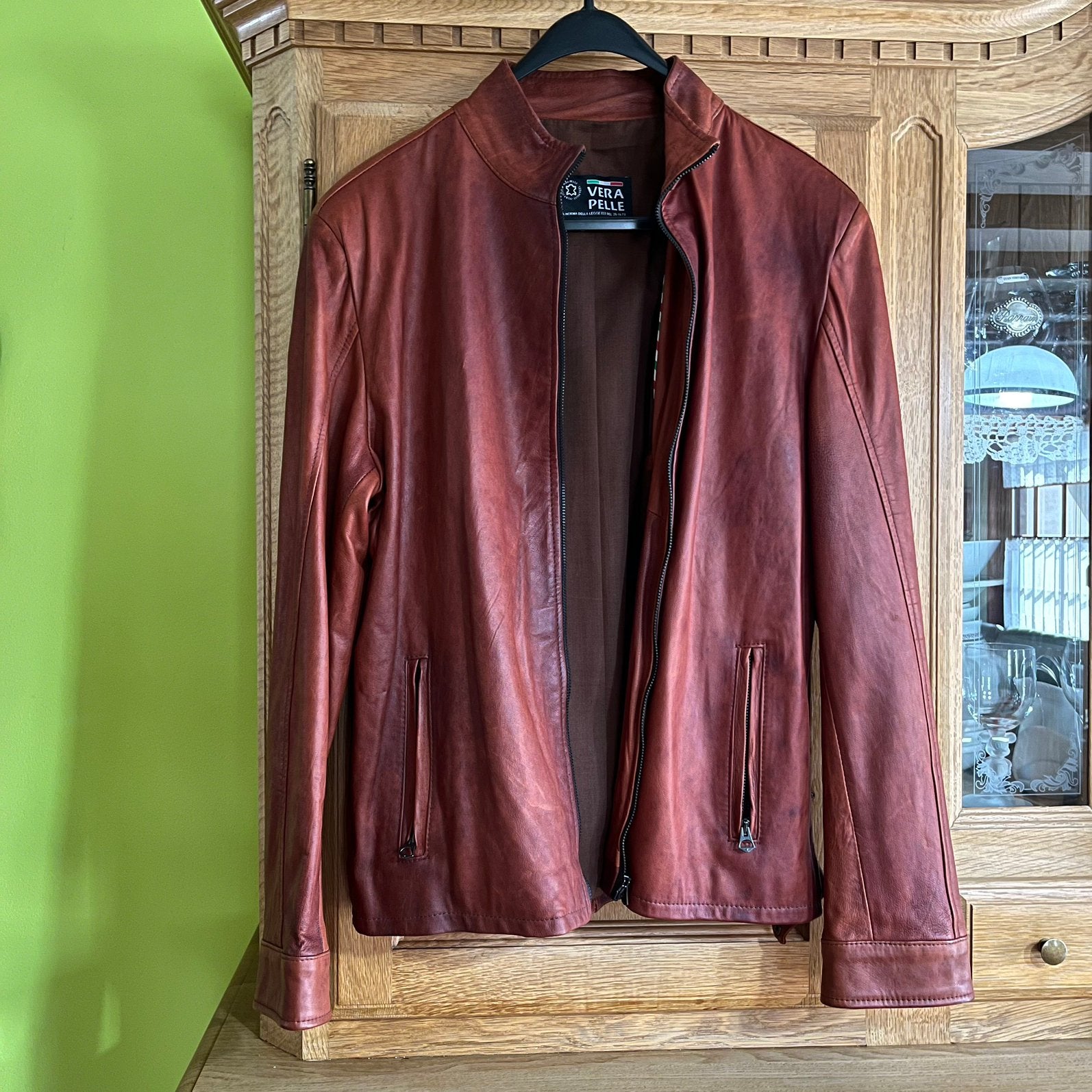 Bruinrode leren jas voor heren, Kleding | Heren, Ophalen, Zo goed als nieuw, Bruin