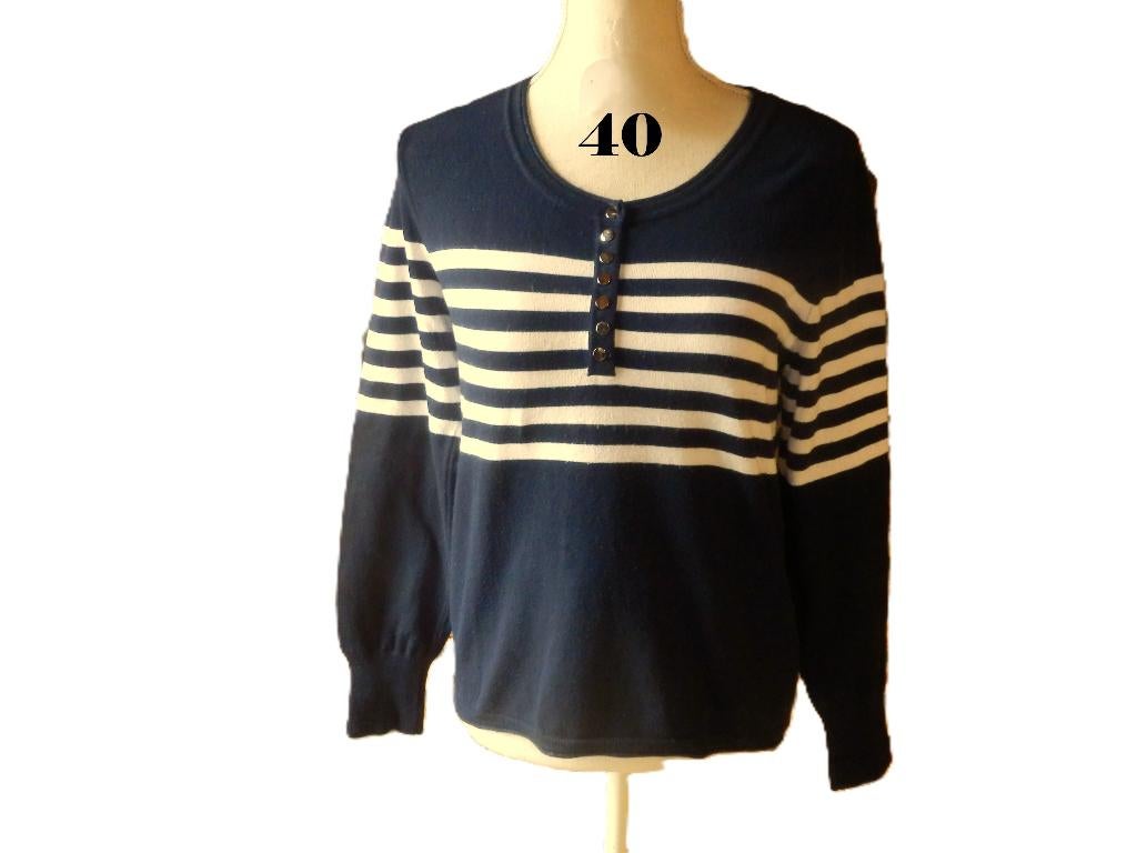(5) - pull femme t.L noir blanc - breal -, Kleding | Dames, Maat 38/40 (M), Breal, Zwart, Ophalen of Verzenden