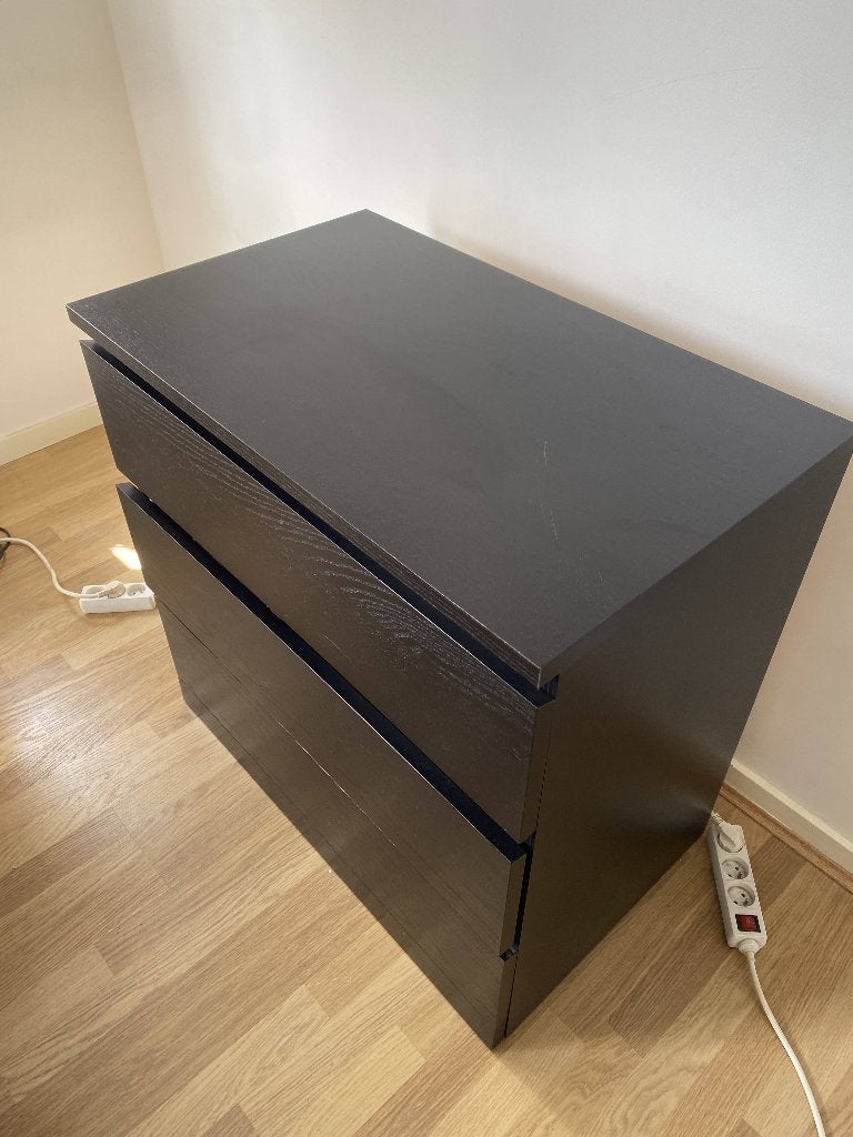 Commode IKEA MALM 3 Tiroirs Noir, 3 ou 4 tiroirs, 25 à 50 cm, Moins de 100 cm, Enlèvement