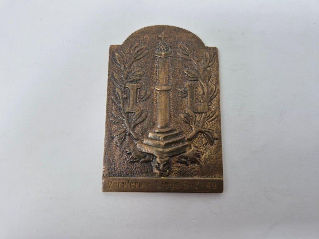 Bijzondere bronzen plaquette Verviers–Luik – 5 maart 1949, Postzegels en Munten, Ophalen, Brons