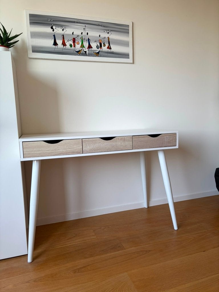 Modern Scandinavisch compact bureel in nieuwstaat, Huis en Inrichting, Ophalen, Overige typen, 110 cm, 50 cm