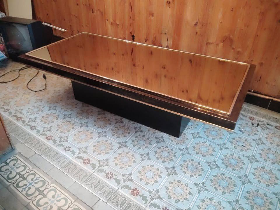 Table basse de salon année 70 vintage Roger Vanheve, Maison & Meubles, Enlèvement, Rectangulaire, Métal