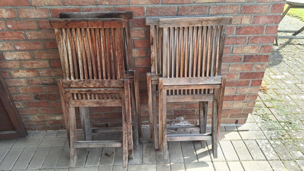 Set van 4 plooi stoelen uit teak., Ophalen