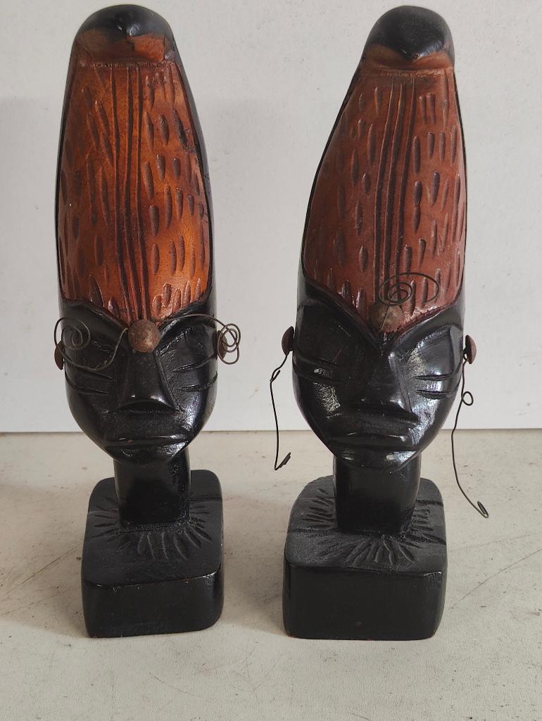 Handgesneden houten paar Afrikaanse vrouwenhoofden, Ophalen of Verzenden