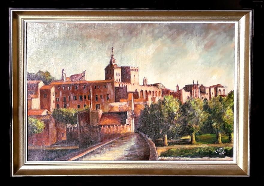 Schilderij gesigneerd en gedateerd, Palais des Papes AVIGNON, Antiek en Kunst, Ophalen