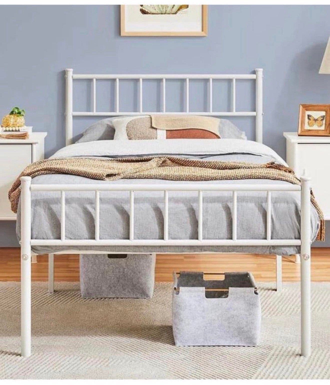 Nieuw Yaheetech eenpersoonsbed 190 90 wit metalen bedframe, Ophalen of Verzenden, Nieuw, 180 cm of meer, 85 tot 100 cm