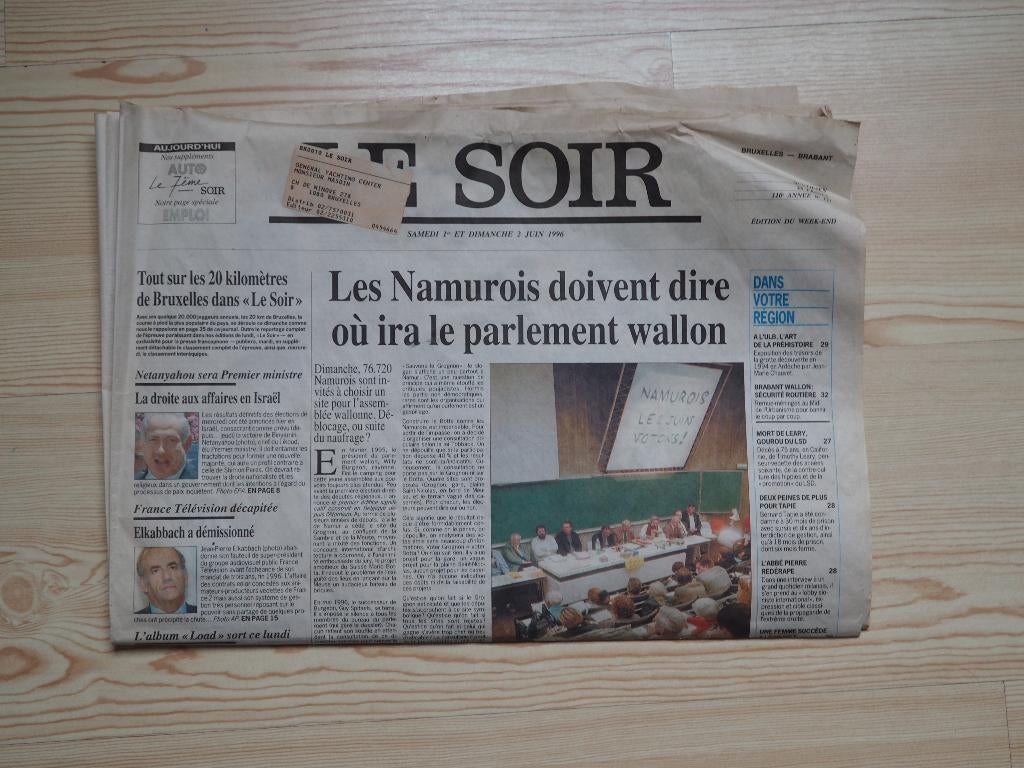 Journal LE SOIR complet daté du 02 juin 1996, Enlèvement ou Envoi