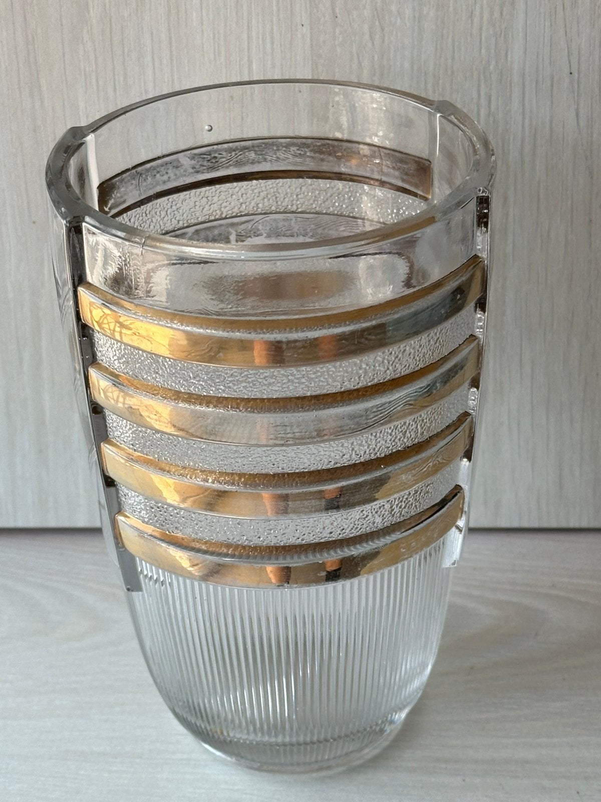 Vase Luxval Val Saint Lambert - Géométrique avec or, Enlèvement ou Envoi, Comme neuf, Doré, Verre