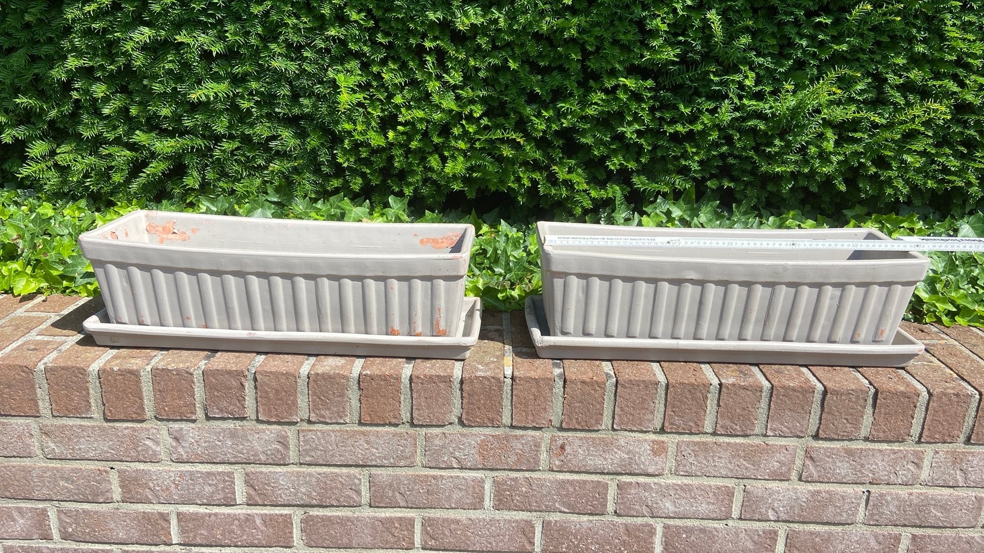 2 terracotta bloembakken + 2 schalen., Ophalen, Steen, Gebruikt, Minder dan 30 cm