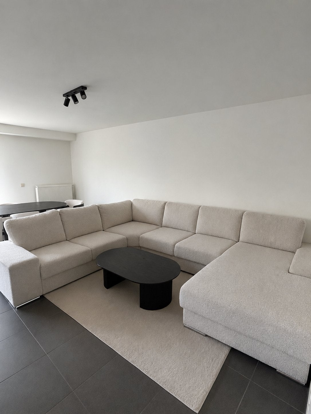 Chaise U beige en tissu bouclé/teddy, Enlèvement, Comme neuf, Tissus