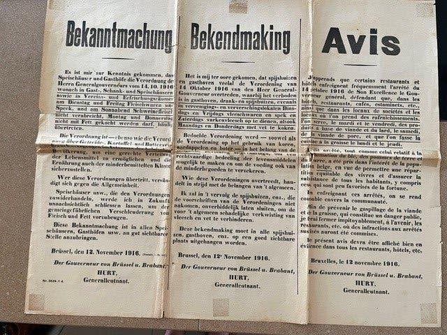 AFFICHE14-18 ALLEMAND DATÉE DU 12 NOVEMBRE 1916 Général HURT, Enlèvement ou Envoi, Armée de terre, Photo ou Poster