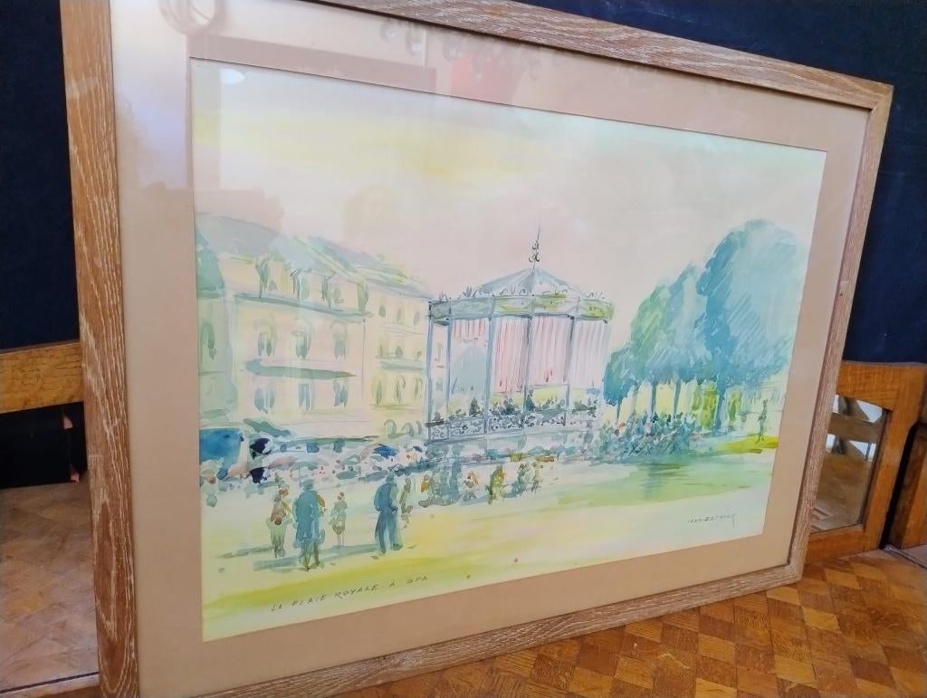 Tableau Aquarelle de Ivan Dethier - La Place Royal à Spa, Ophalen