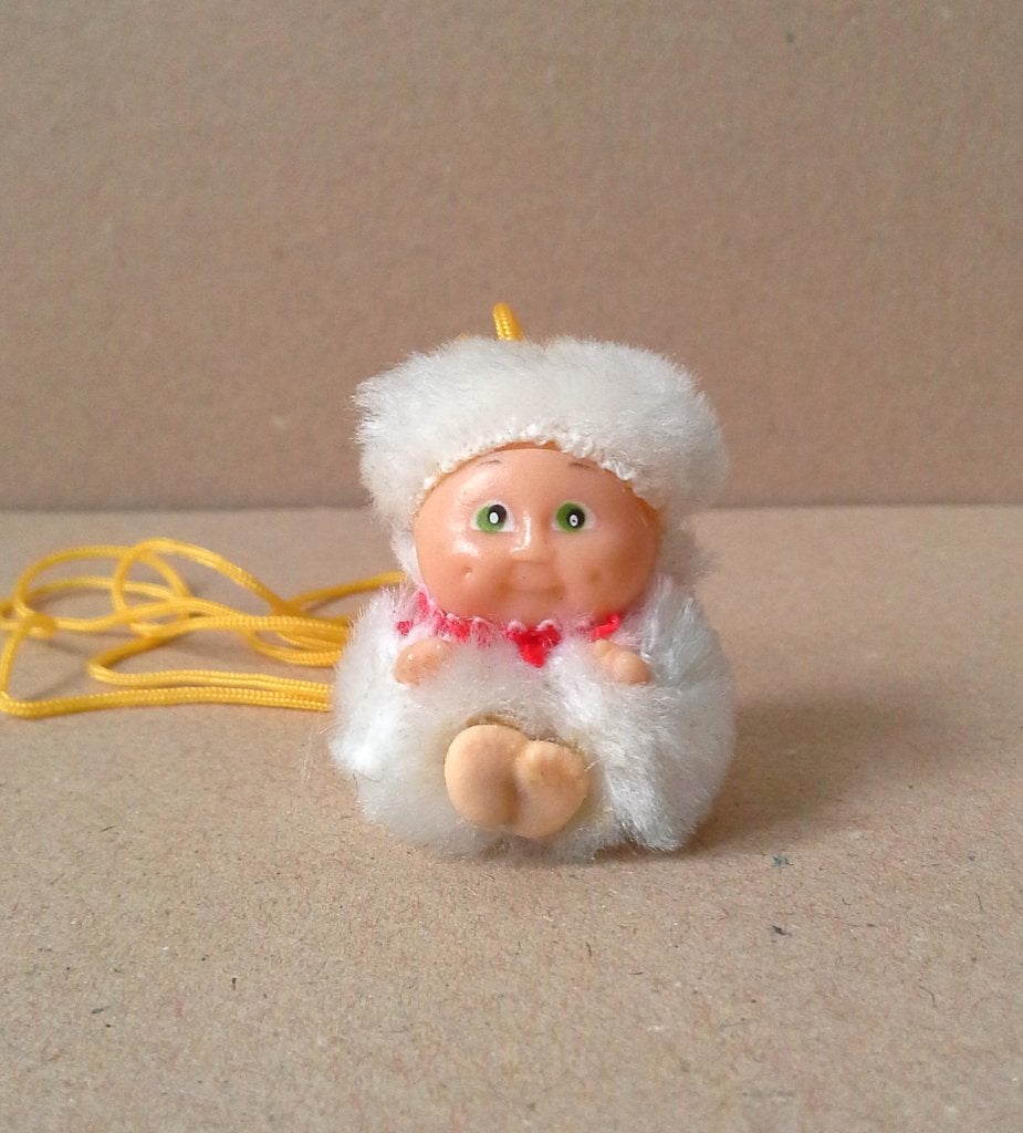 Collier mini peluche Patouf blanche vintage cabbage patch, Enlèvement, Utilisé, Blanc