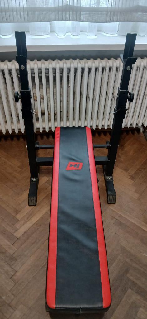 Pack musculation complet 200kg + rack + banc + barres (28mm), Enlèvement, Utilisé, Bras, Set d’haltères
