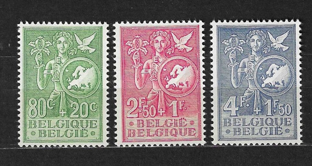 Belgique OPC 927-29 Pensée européenne *, Enlèvement ou Envoi, Non oblitéré, Trace d'autocollant