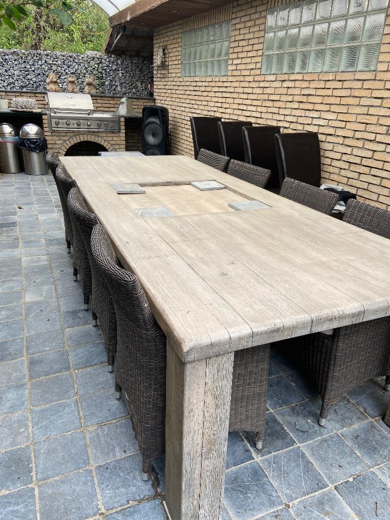 Tuinset robuuste tafel en 8 wicker stoelen, Tuin en Terras, Ophalen, Gebruikt, 8 zitplaatsen, Wicker